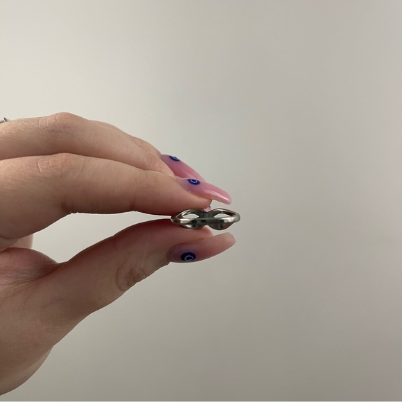 Vintage Blue Green Turquoise Stone Swirl Infinity Symbol Band Dainty Ring - Picture 4 of 4